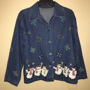 FIRM-Denim Christmas button down shirt jacket